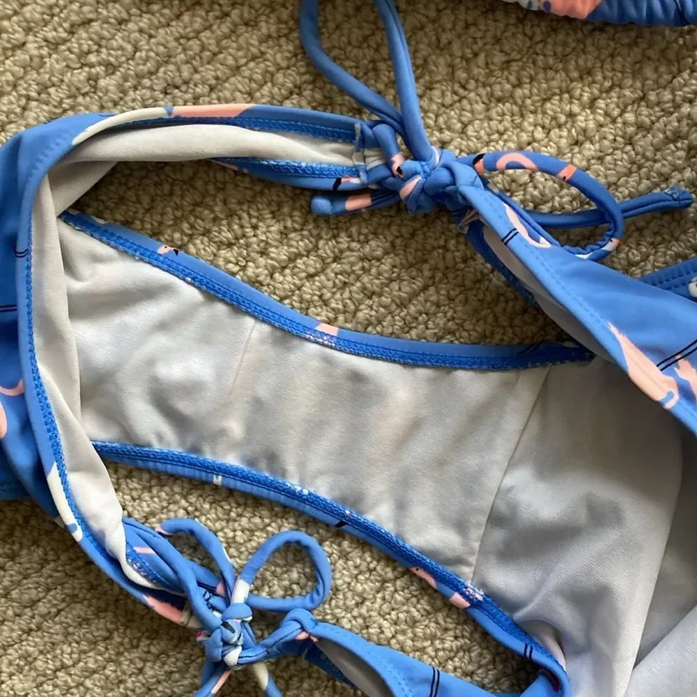 OP Girls Flamingo Bikini Set Triangle Adjustable Straps Blue Pink Size Large EUC